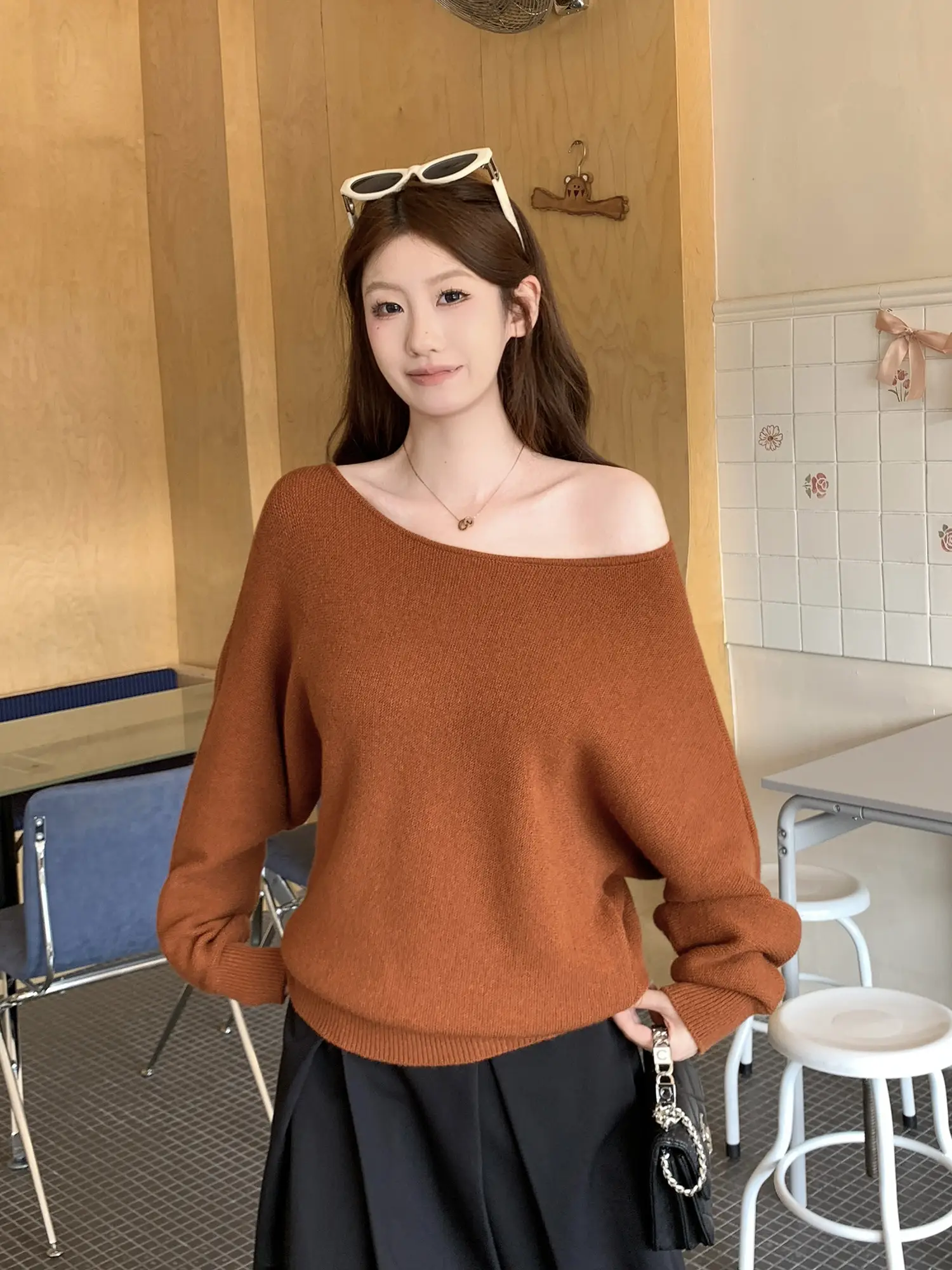 오프숄더 오렌지 니트 상세 이미지 7