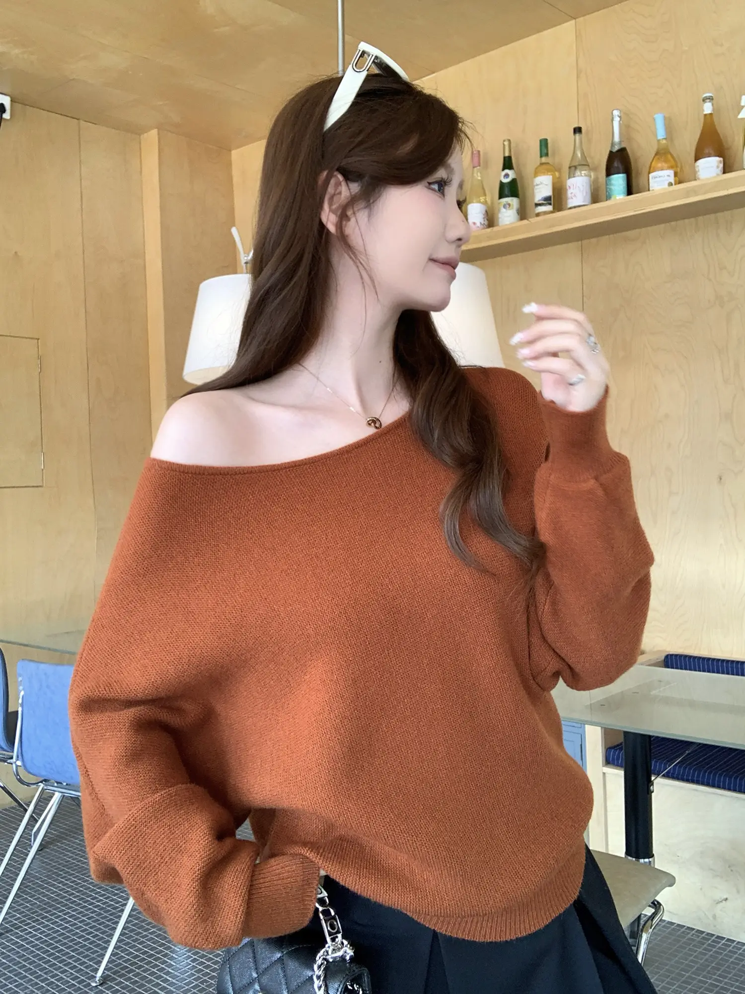 오프숄더 오렌지 니트 상세 이미지 8