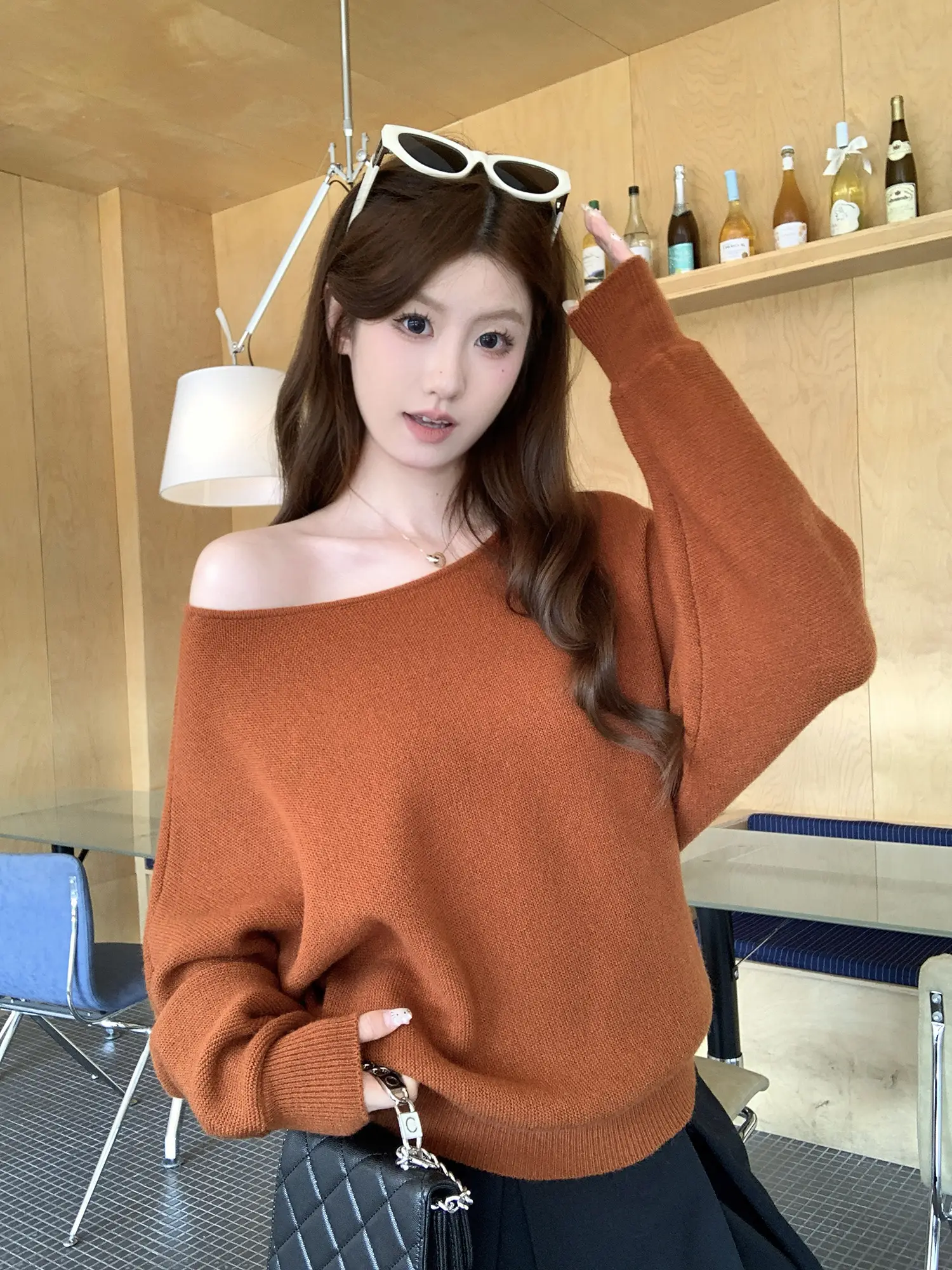 오프숄더 오렌지 니트 상세 이미지 9