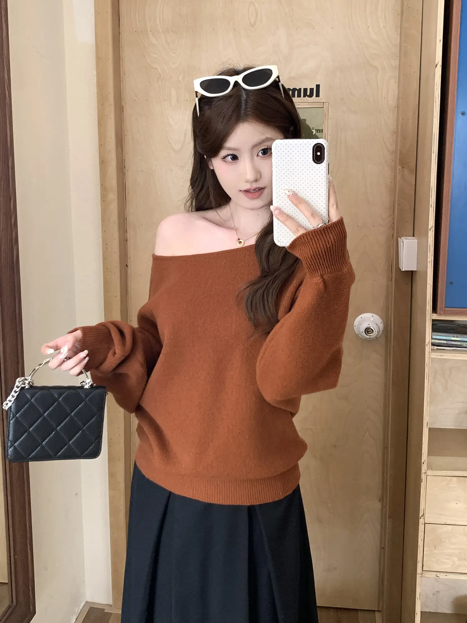 오프숄더 오렌지 니트 상세 이미지 11