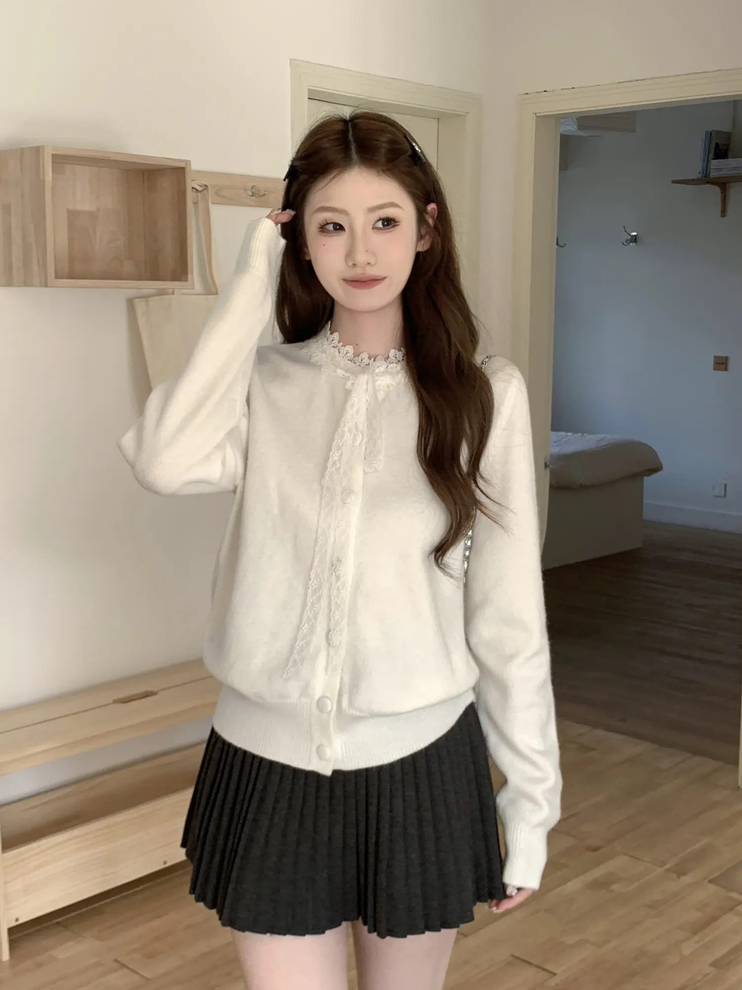 한국인기 레이스 끈 니트 가디건 상세 이미지 9