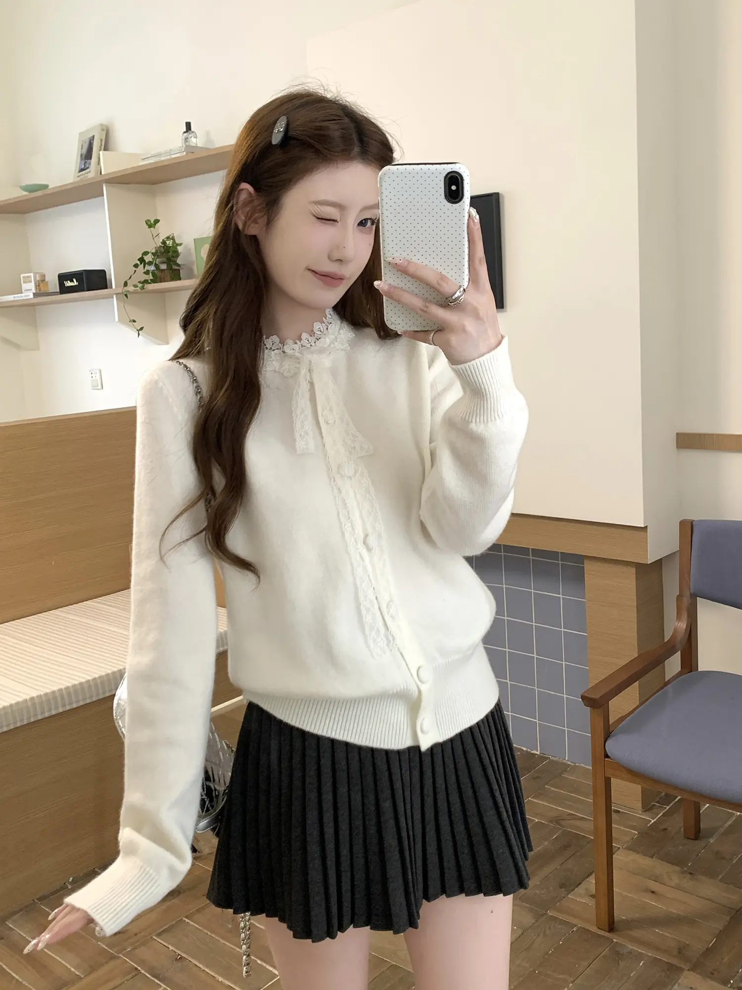 한국인기 레이스 끈 니트 가디건 상세 이미지 13