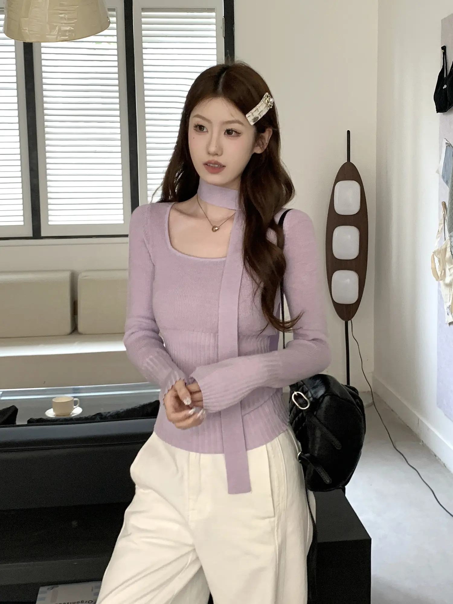U넥 리본 니트 여성용 상세 이미지 8