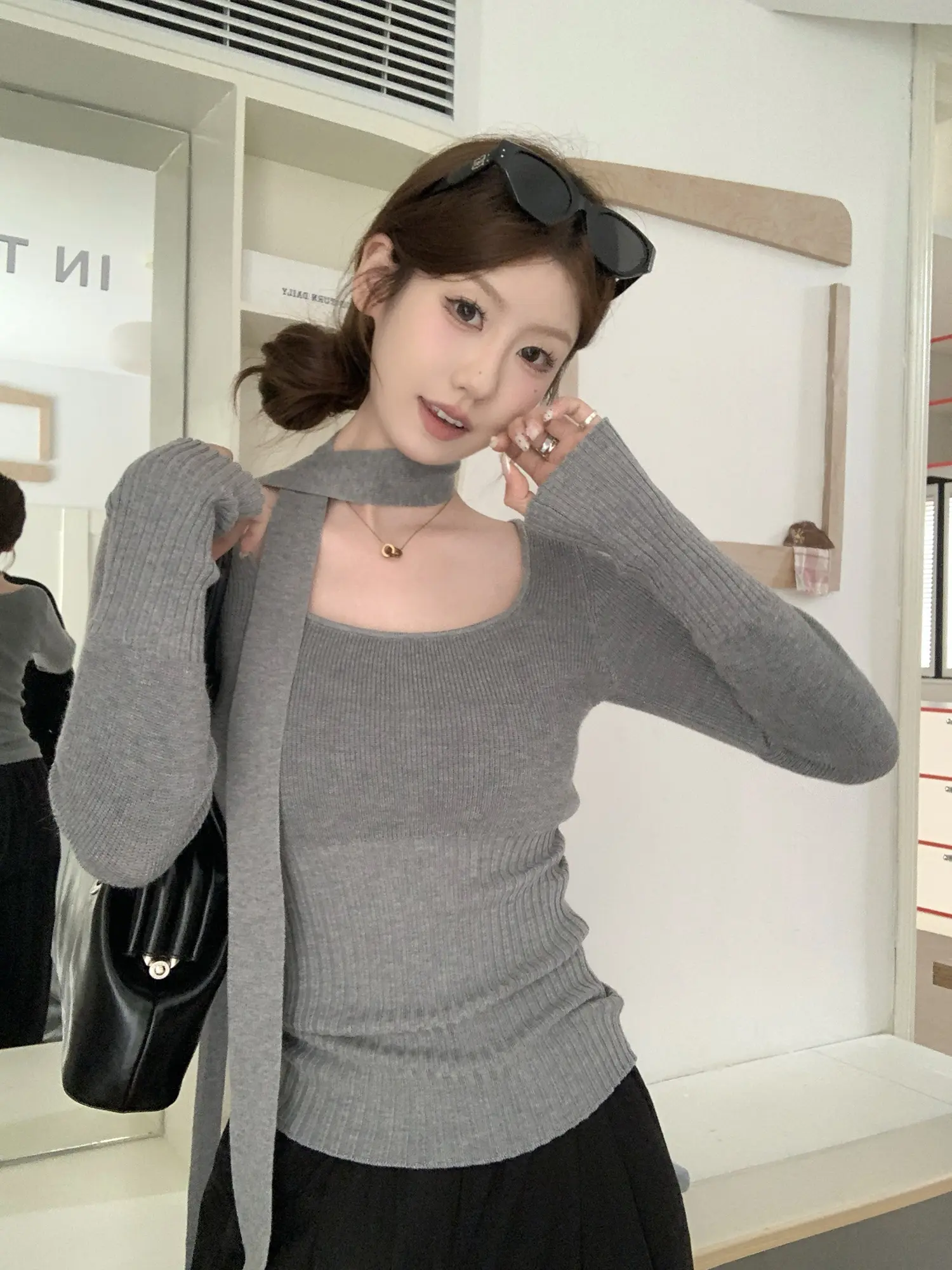 U넥 리본 니트 여성용 상세 이미지 18