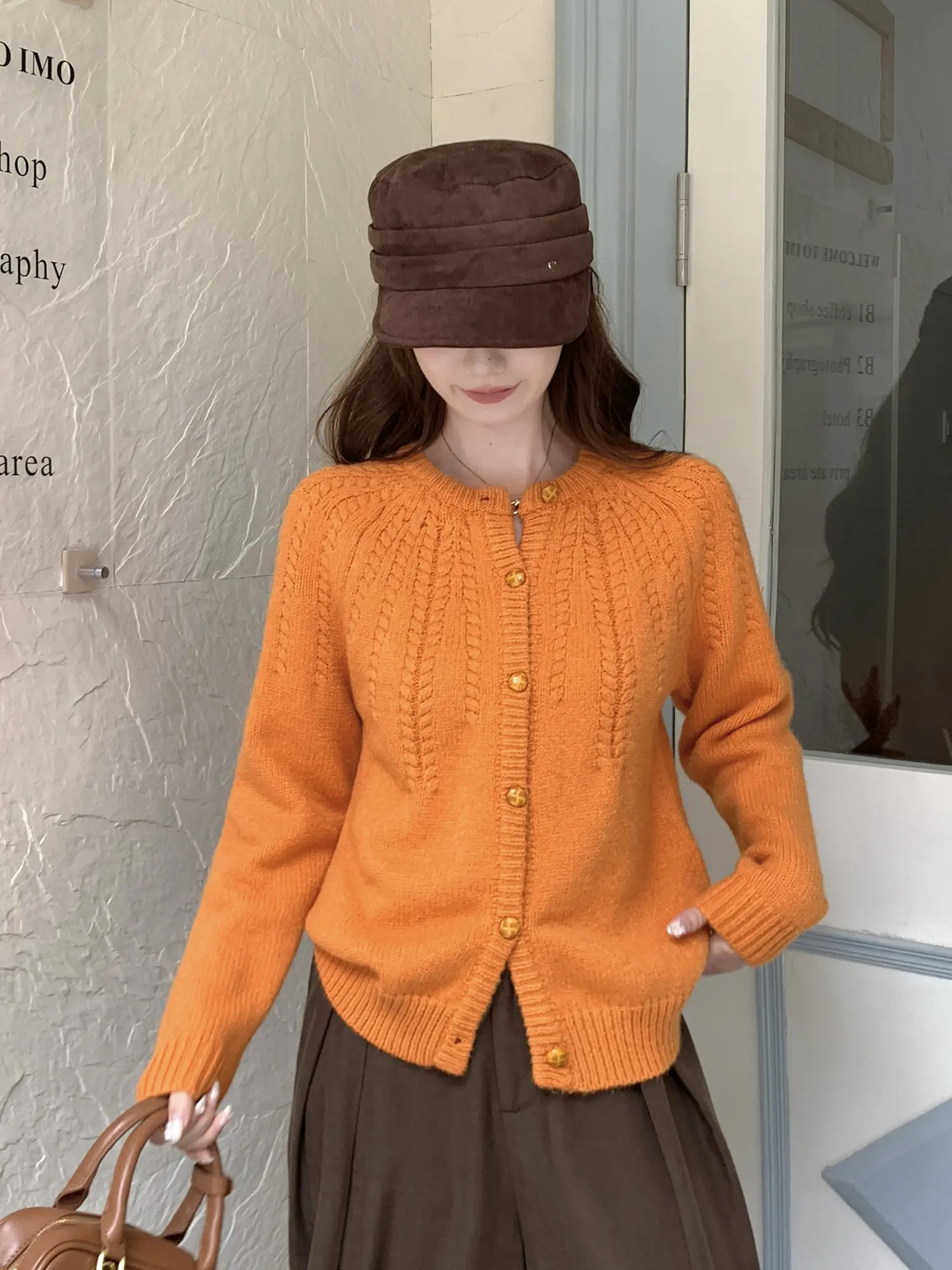 오렌지 루즈 니트 아우터 상세 이미지 3