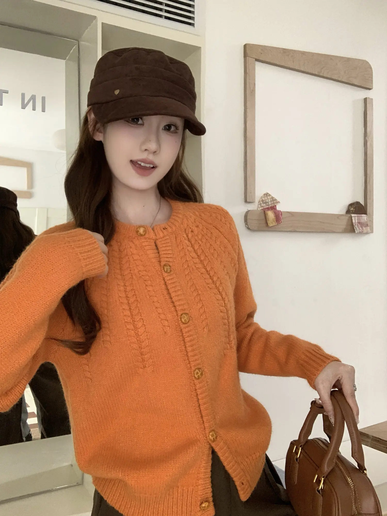 오렌지 루즈 니트 아우터 상세 이미지 5