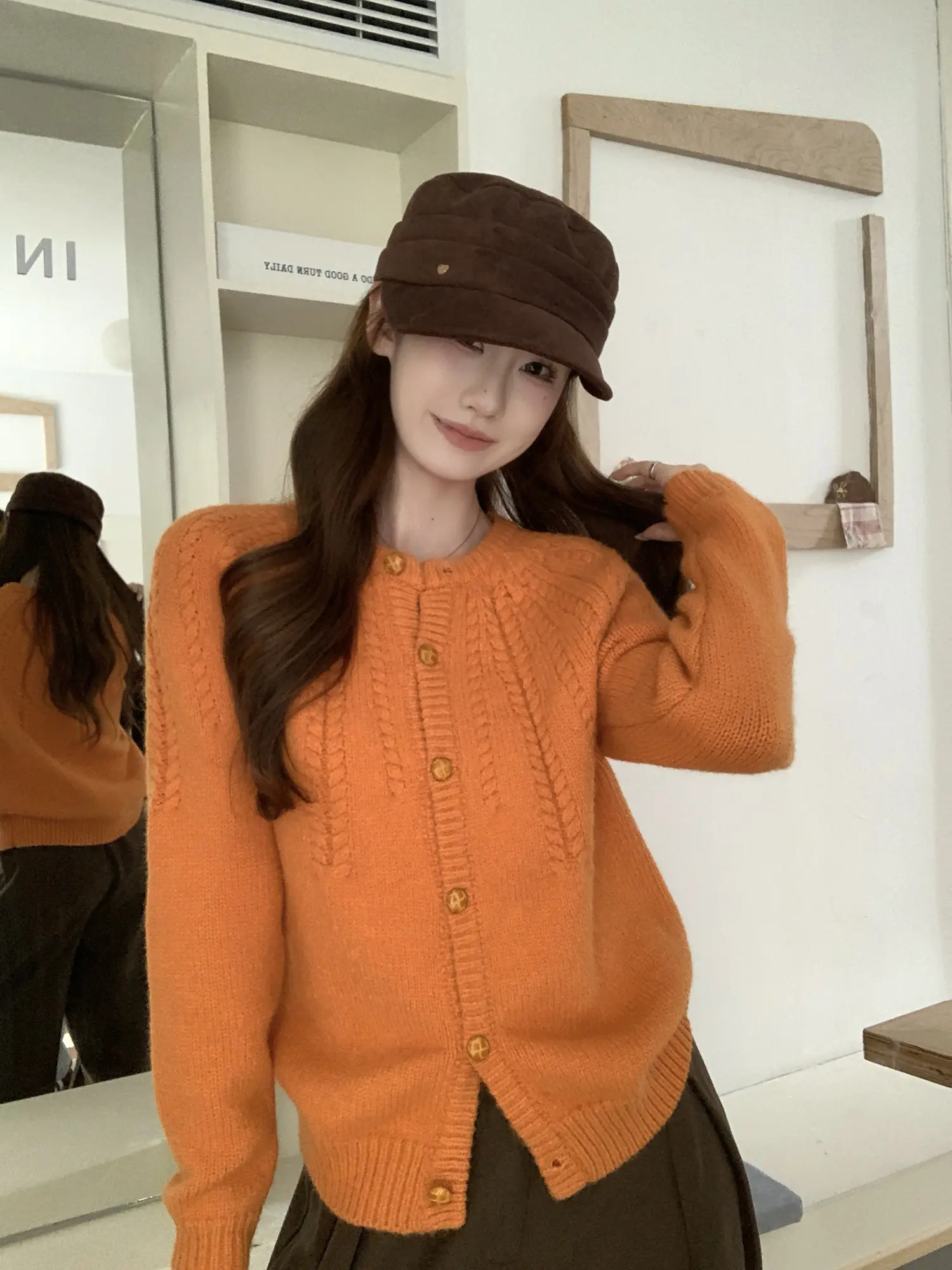 오렌지 루즈 니트 아우터 상세 이미지 6