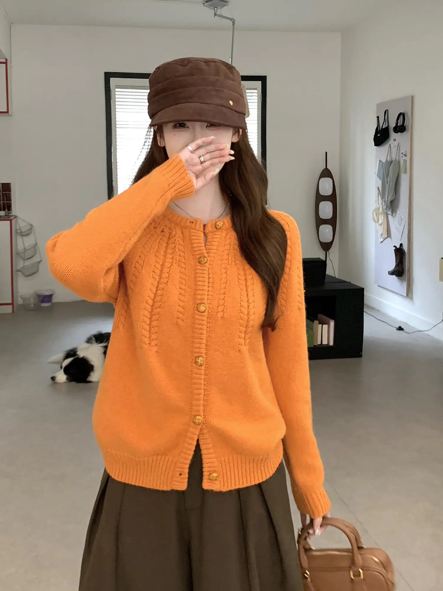 오렌지 루즈 니트 아우터 상세 이미지 7
