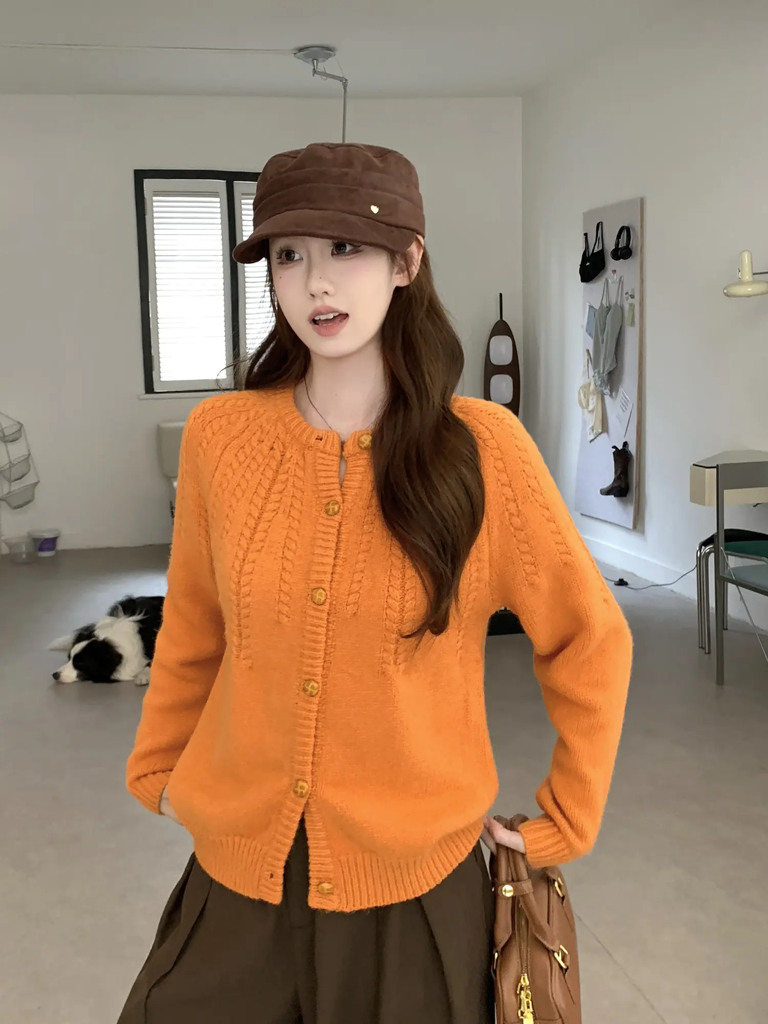 오렌지 루즈 니트 아우터 상세 이미지 9