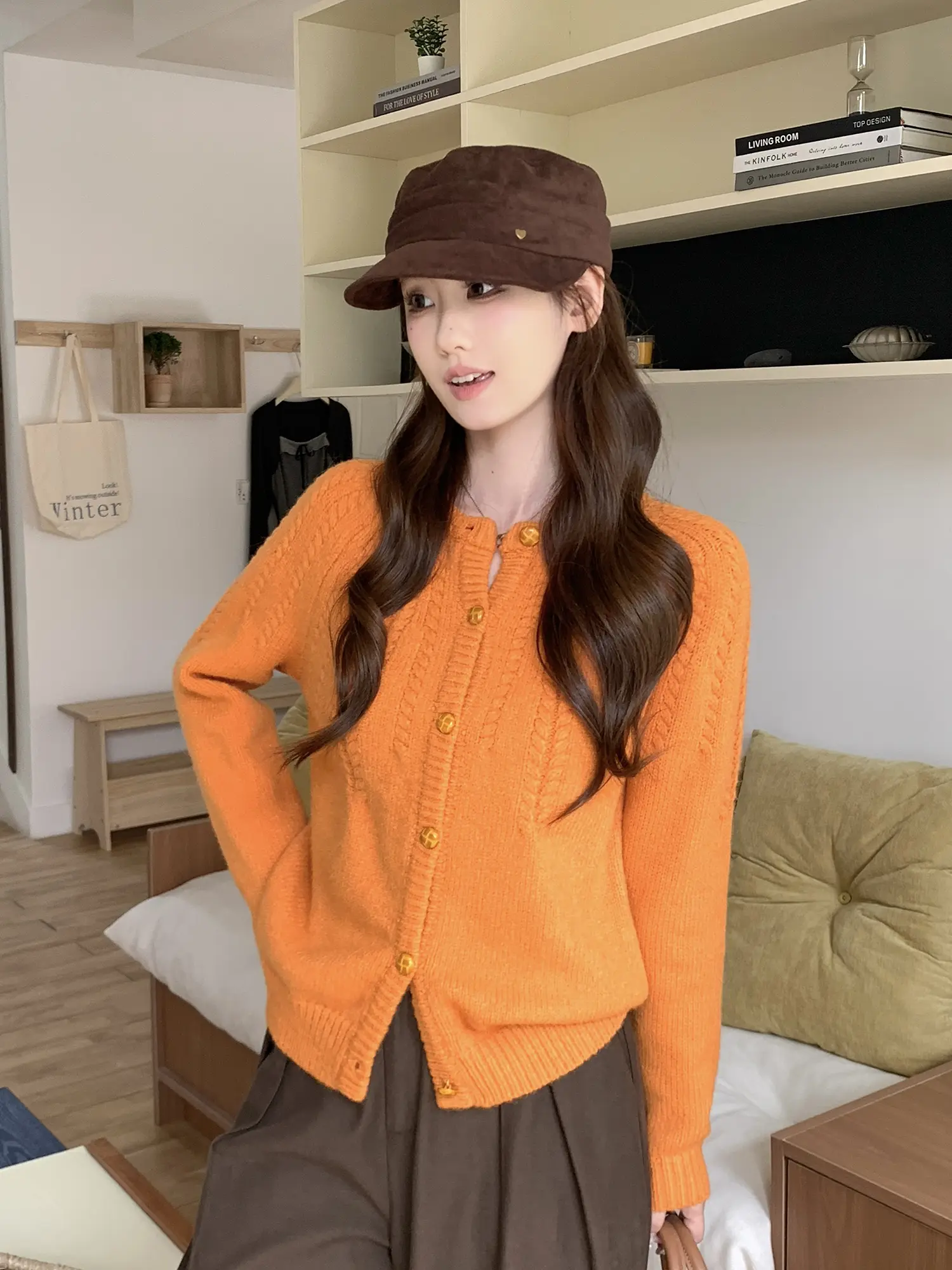오렌지 루즈 니트 아우터 상세 이미지 11