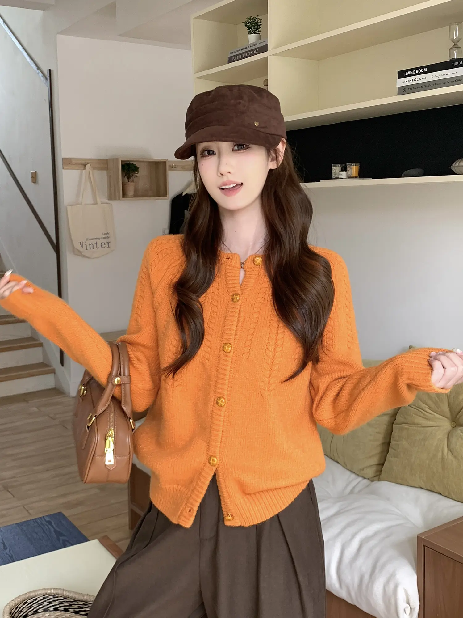 오렌지 루즈 니트 아우터 상세 이미지 12