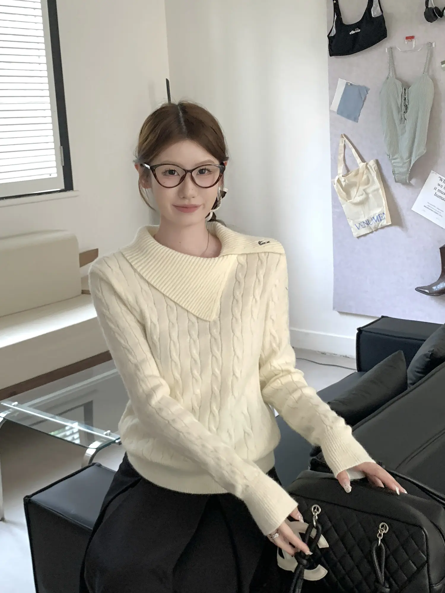 폴드 칼라 케이블 니트 상세 이미지 6