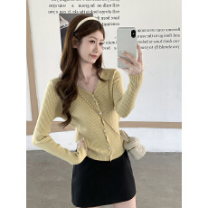 批发实拍~秋季新款韩系V领长袖<b class='q'>针织</b><b class='q'>开衫</b>女