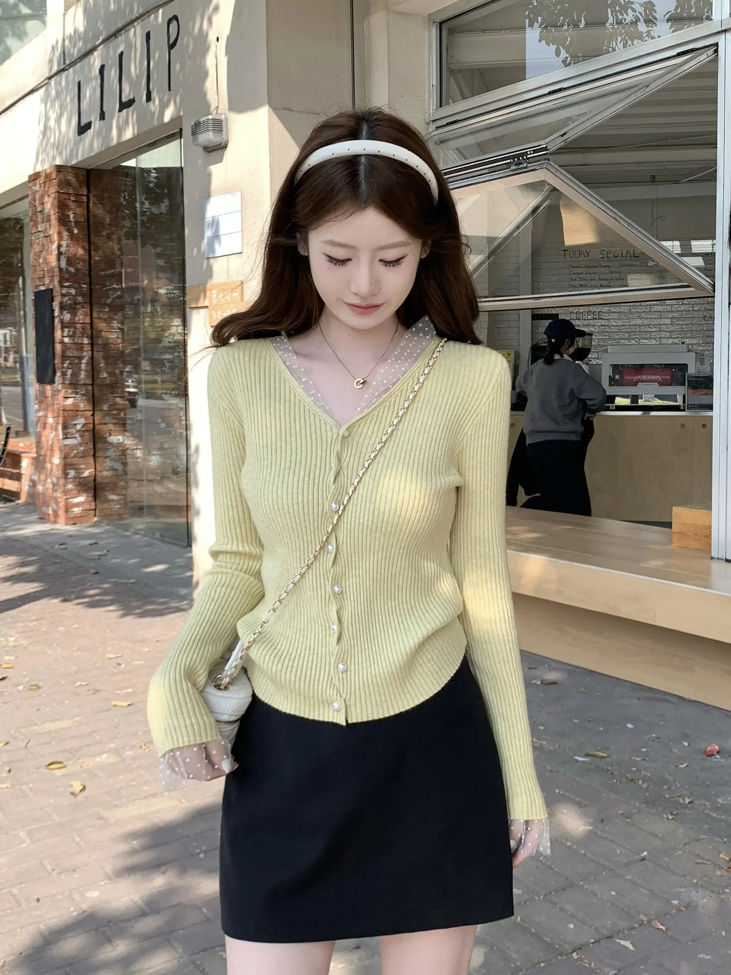 한국인기 V넥 긴소매 니트 가디건 상세 이미지 1