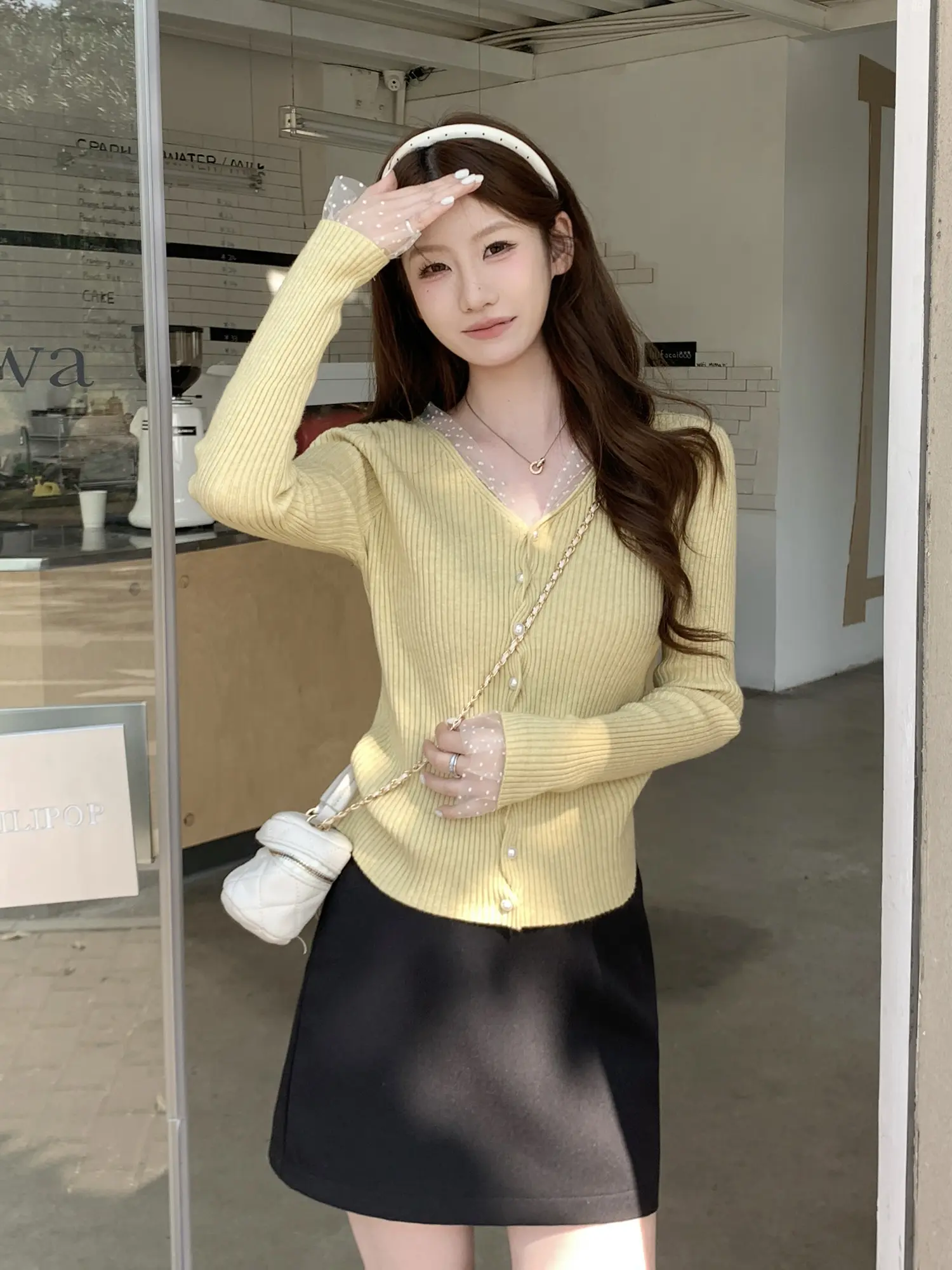 한국인기 V넥 긴소매 니트 가디건 상세 이미지 3