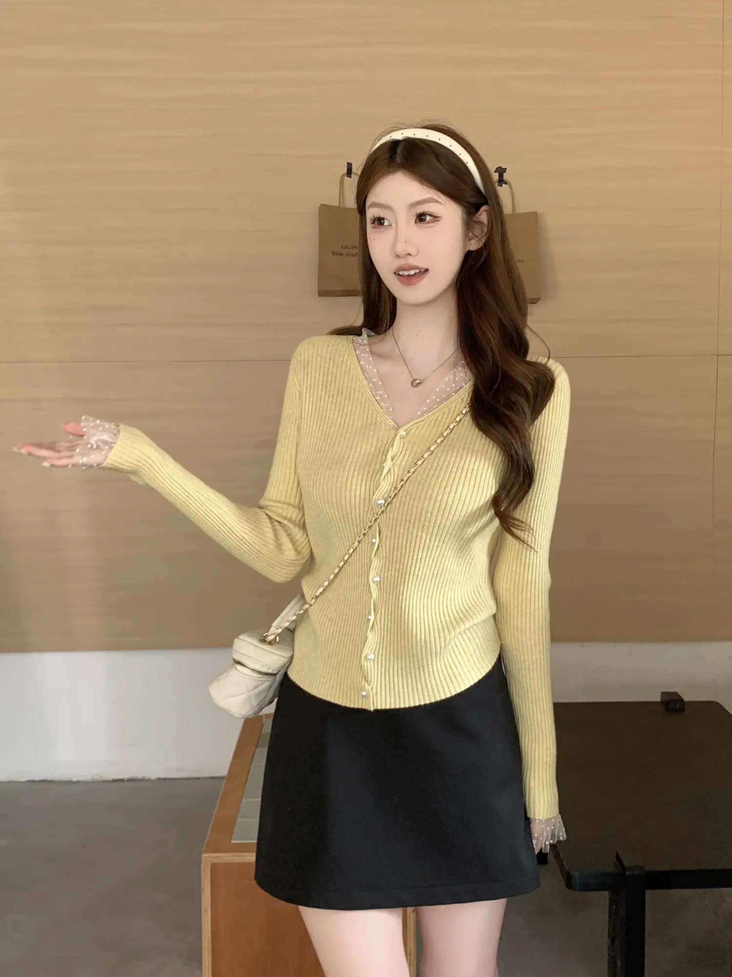 한국인기 V넥 긴소매 니트 가디건 상세 이미지 9