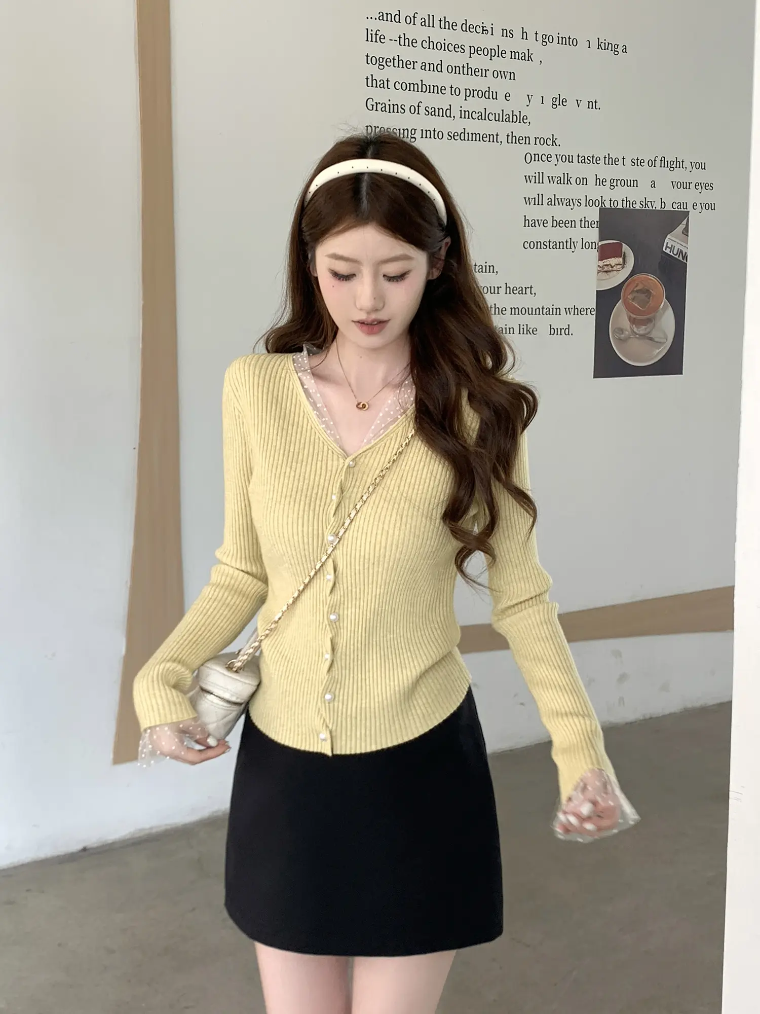 한국인기 V넥 긴소매 니트 가디건 상세 이미지 11