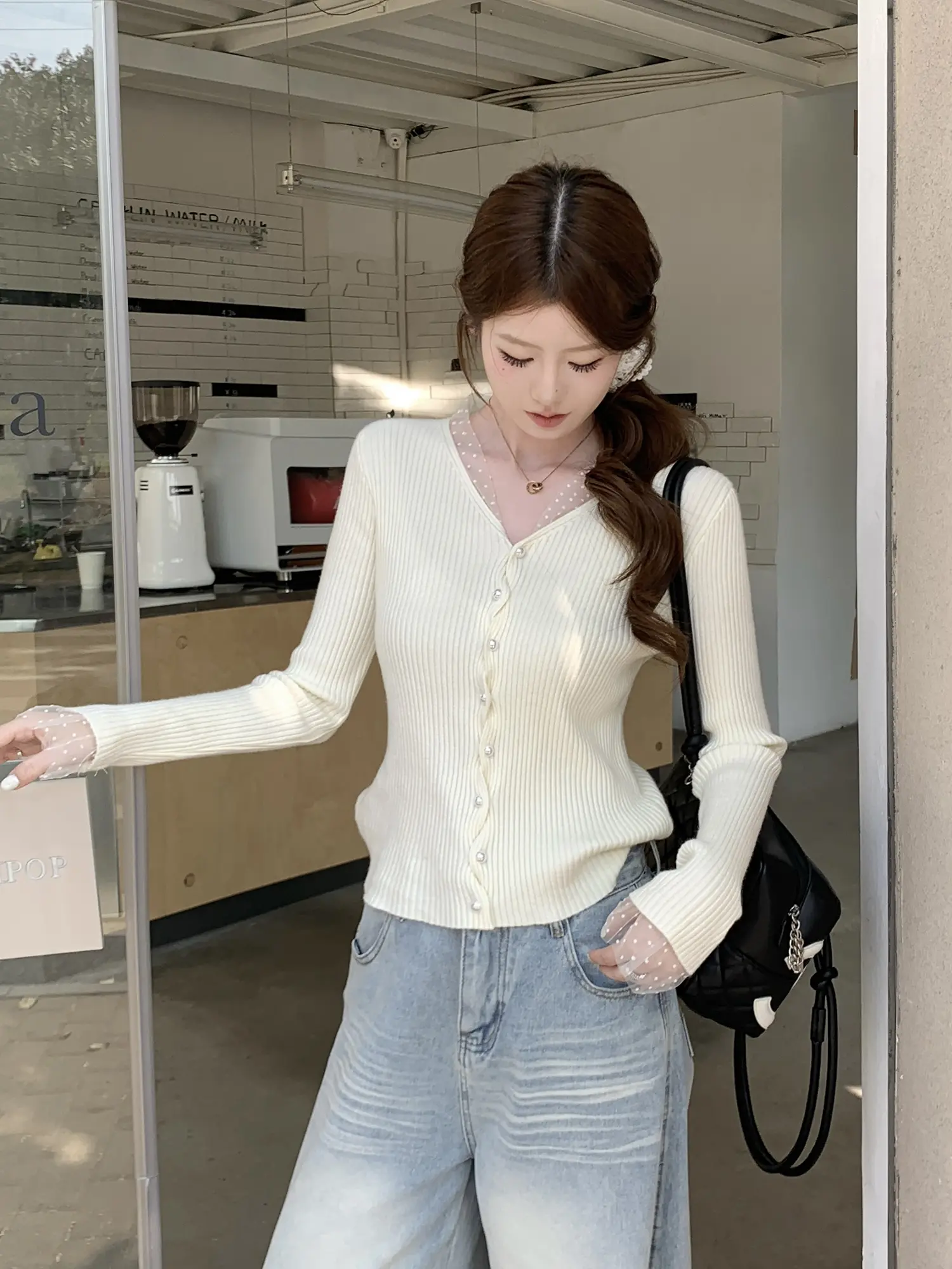 한국인기 V넥 긴소매 니트 가디건 상세 이미지 15
