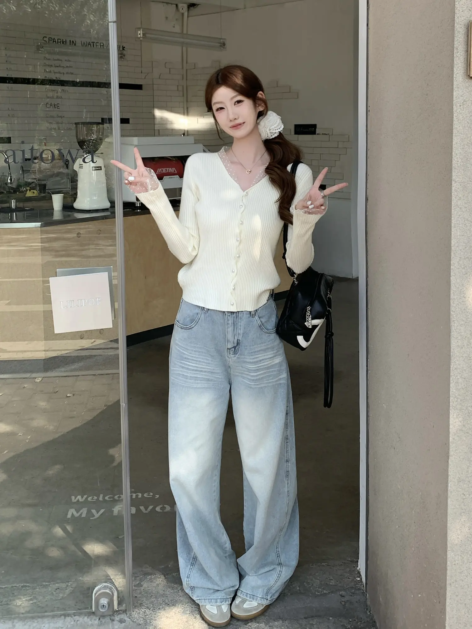 한국인기 V넥 긴소매 니트 가디건 상세 이미지 16