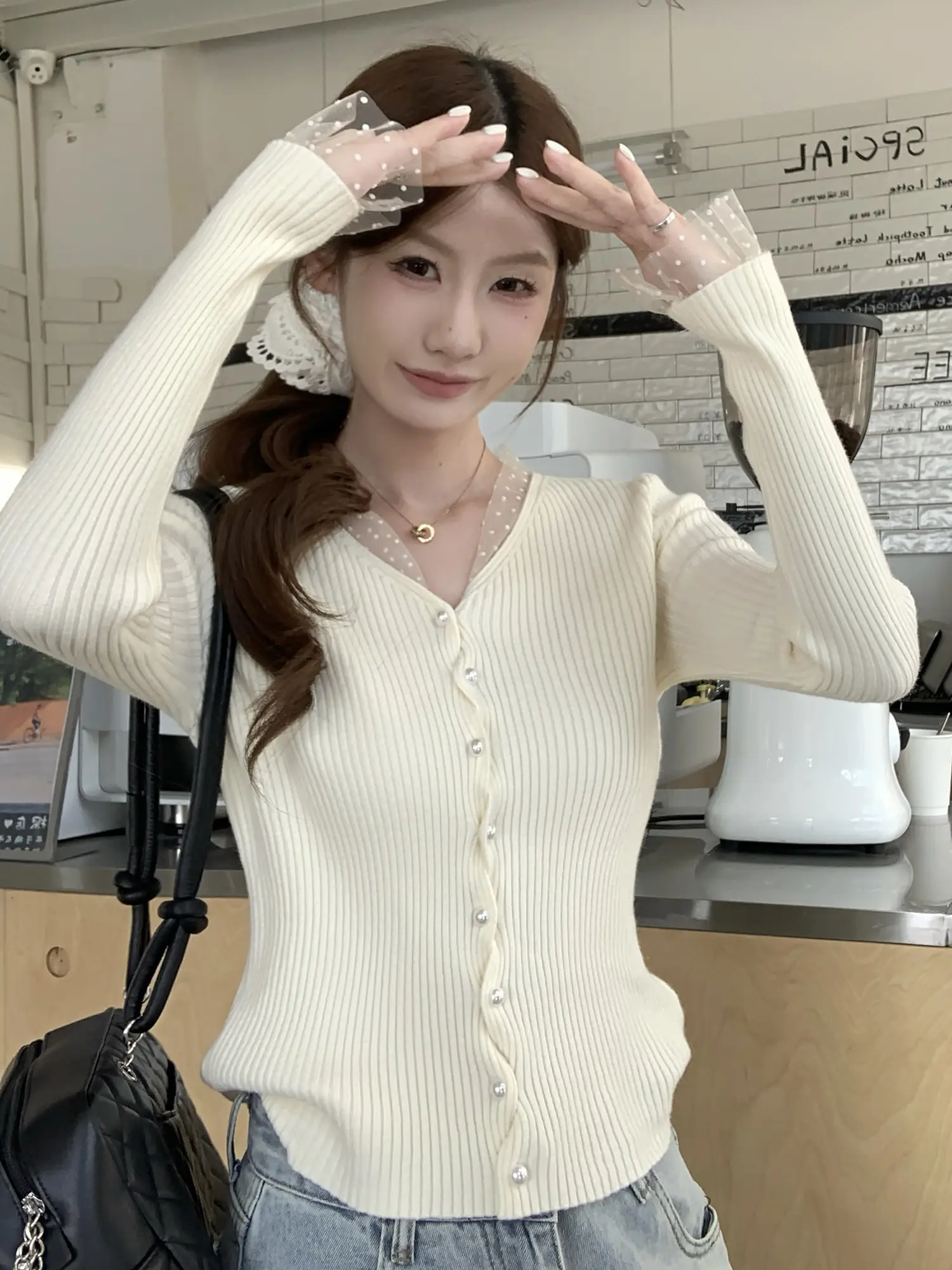 한국인기 V넥 긴소매 니트 가디건 상세 이미지 17