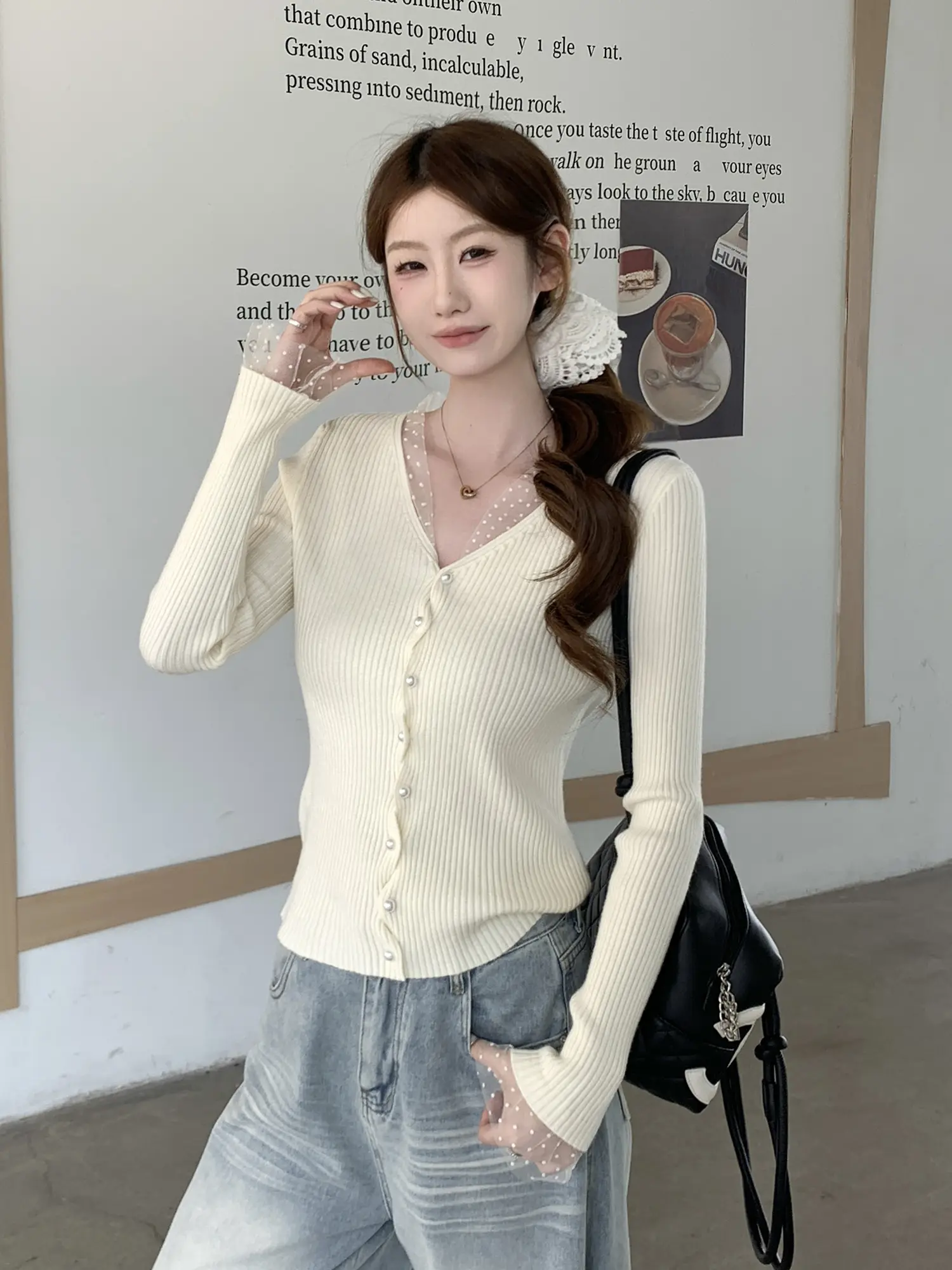 한국인기 V넥 긴소매 니트 가디건 상세 이미지 18