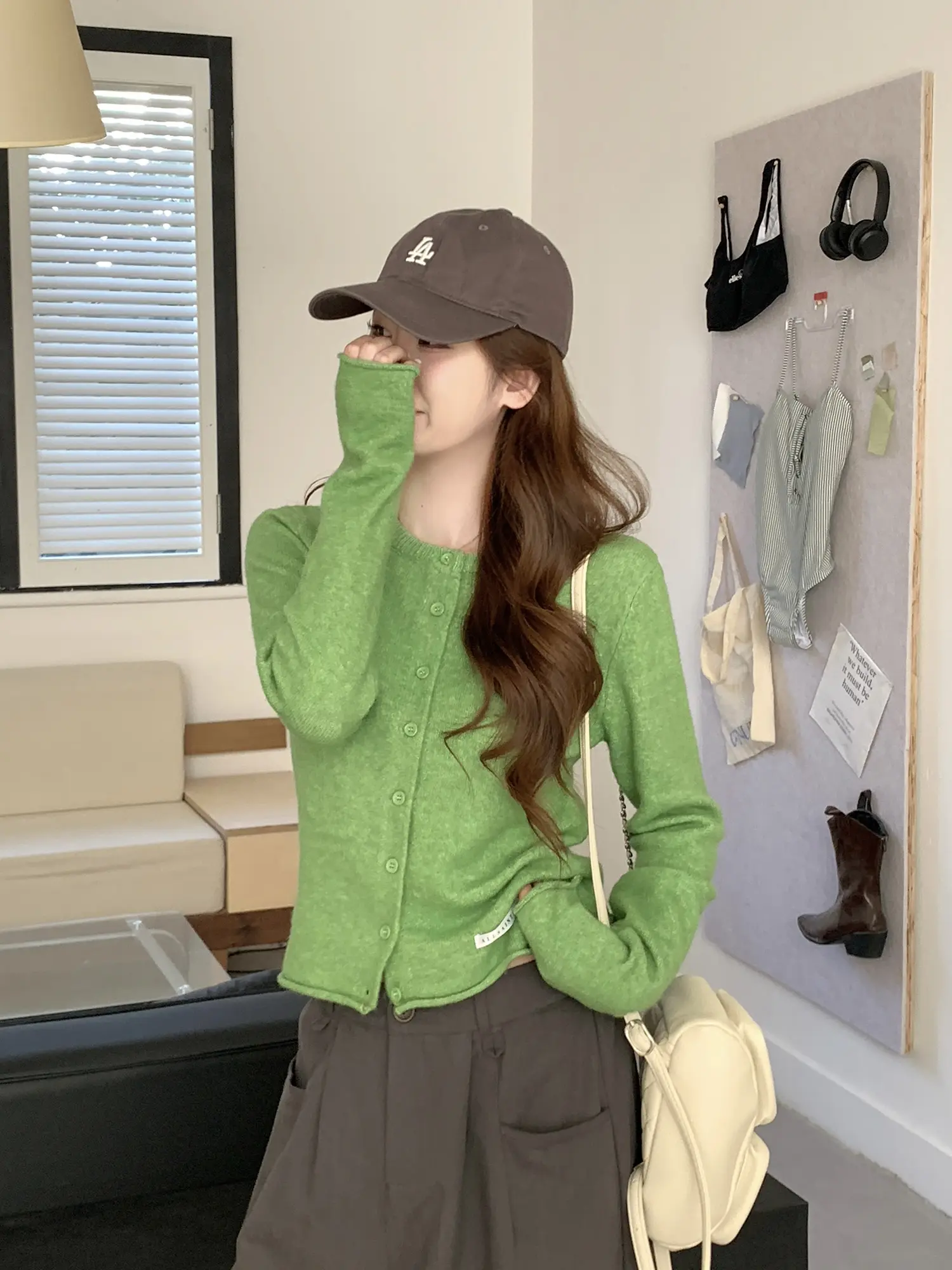 한국인기 그린 니트 가디건 상세 이미지 6