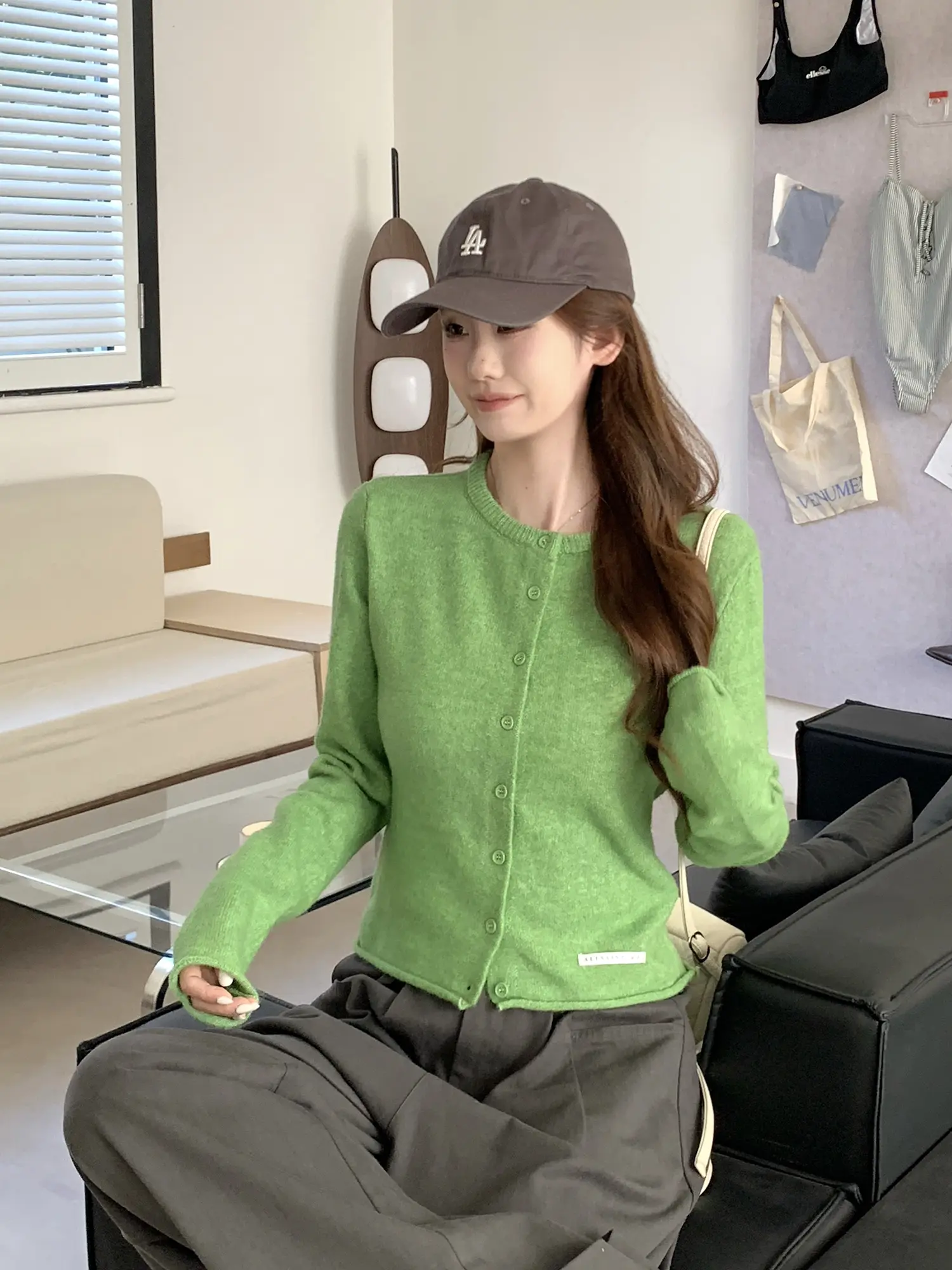 한국인기 그린 니트 가디건 상세 이미지 7