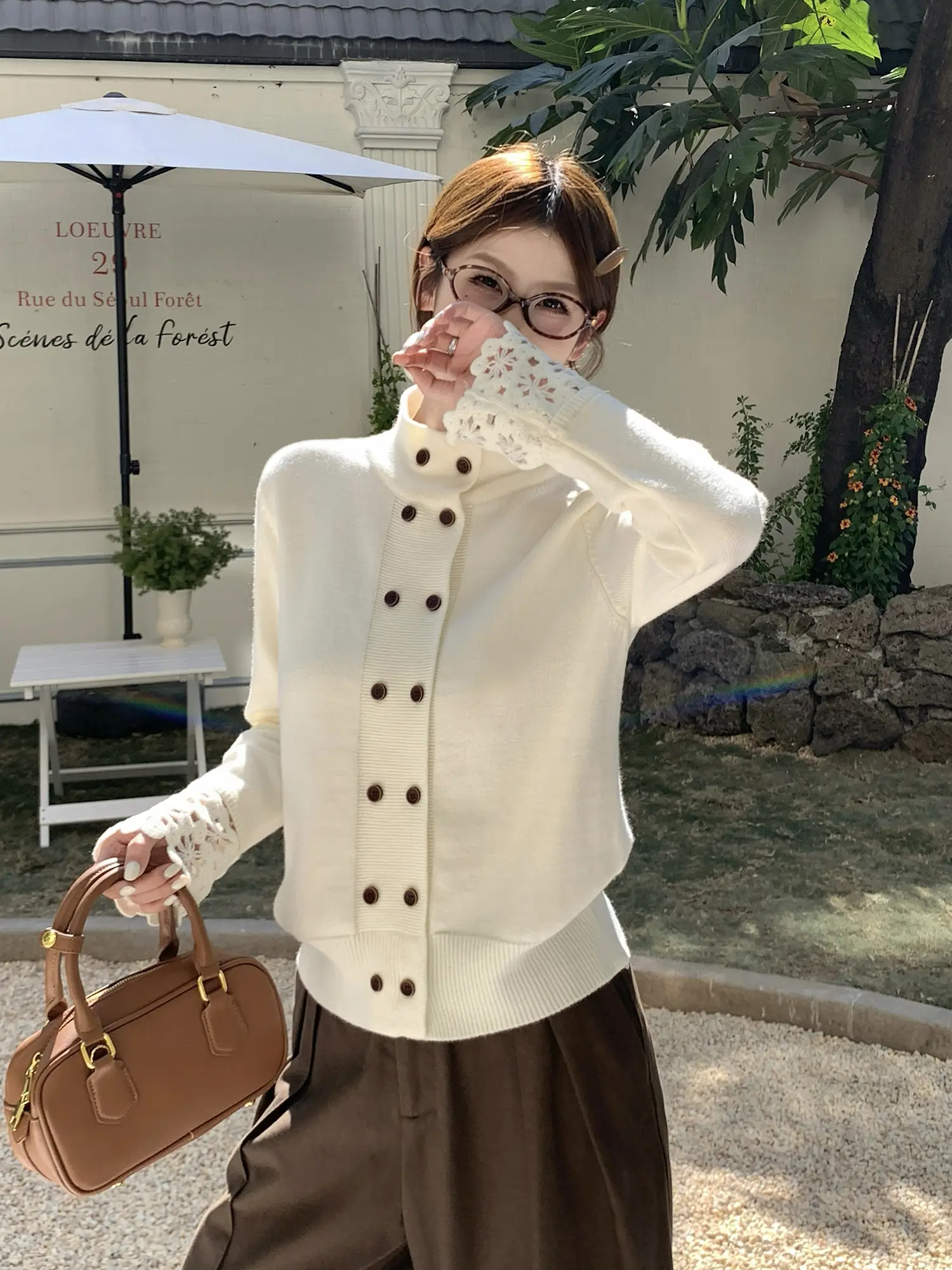 디자인감 니트 더블 버튼 상의