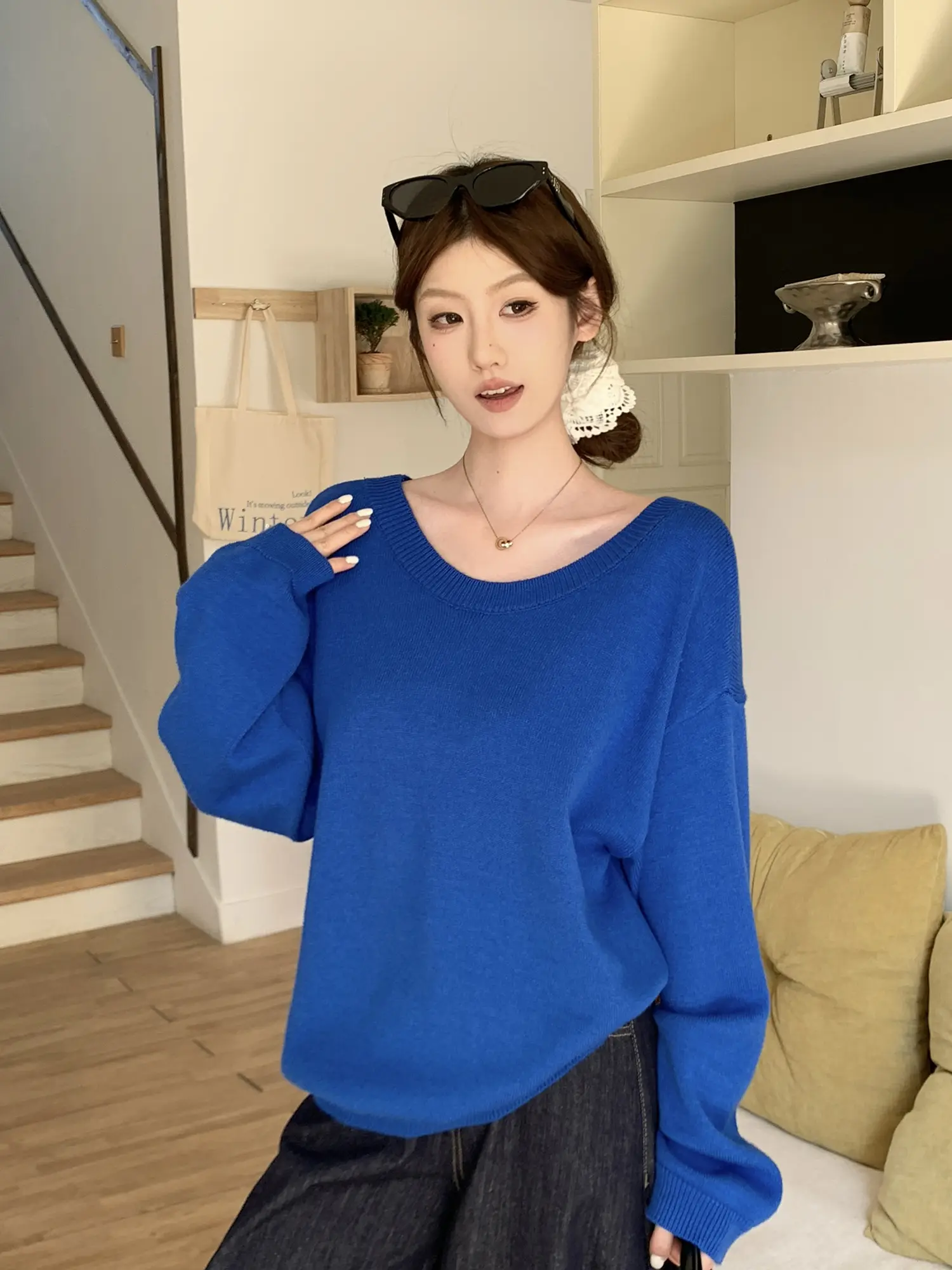 오프숄더 루즈 니트 상세 이미지 6