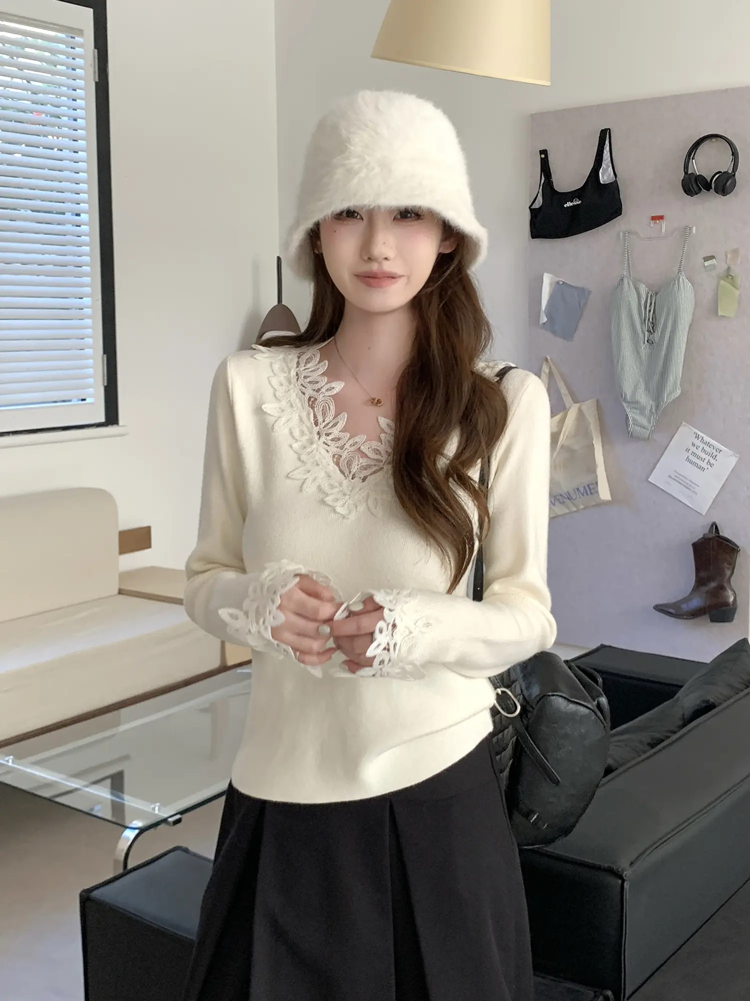 프렌치 크로셰 V넥 니트 상세 이미지 7