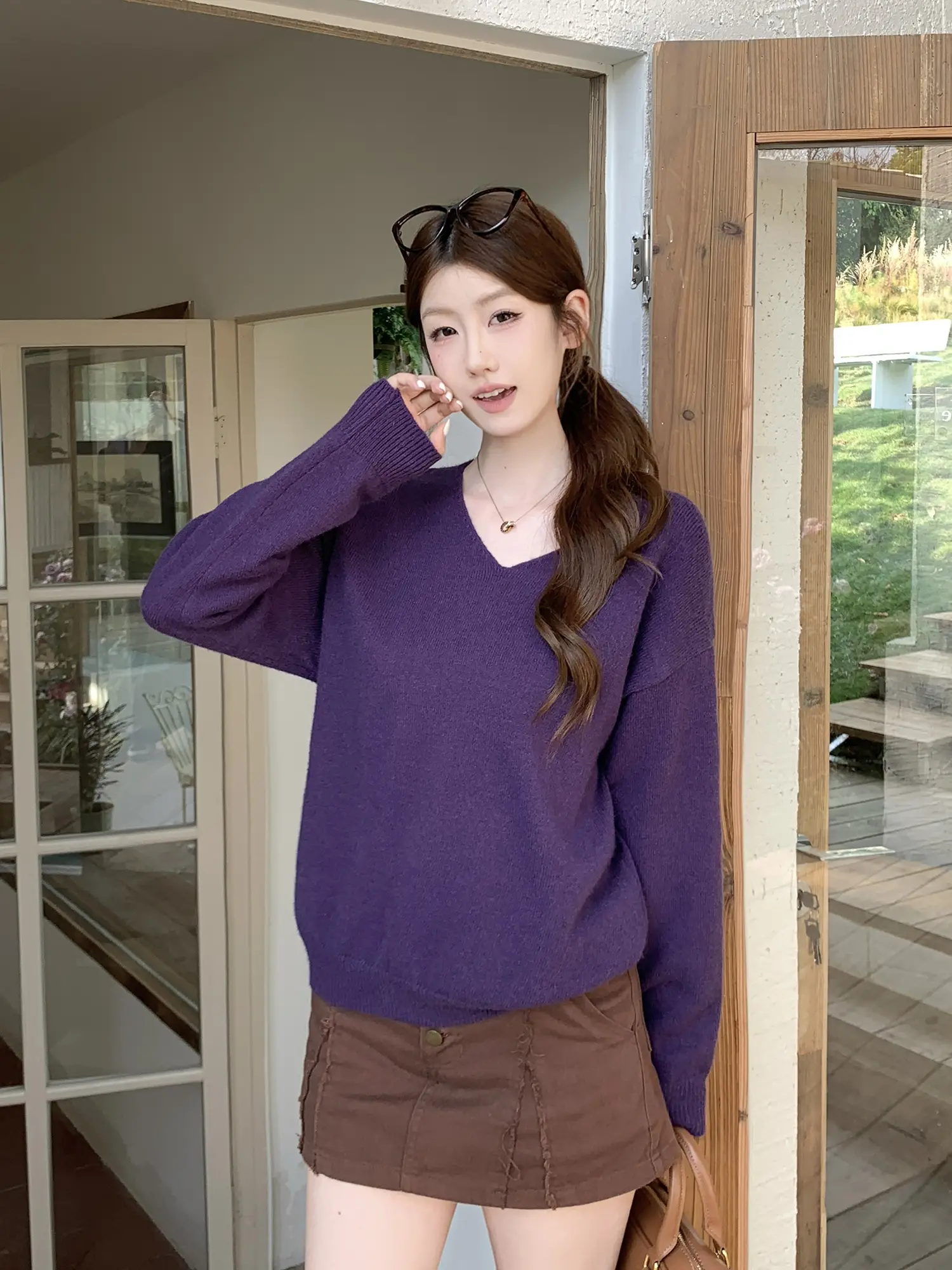 레이어드용 홀터넥 V넥 긴소매 니트 상세 이미지 10