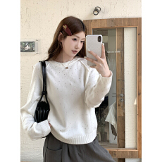 批发实拍~烫钻长袖针织打底衫女<b class='q'>秋</b>冬宽松显瘦毛衣