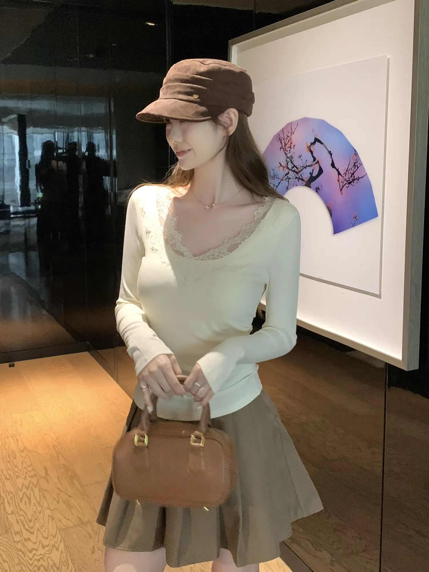 레이스 배색 긴소매 티셔츠 상세 이미지 9