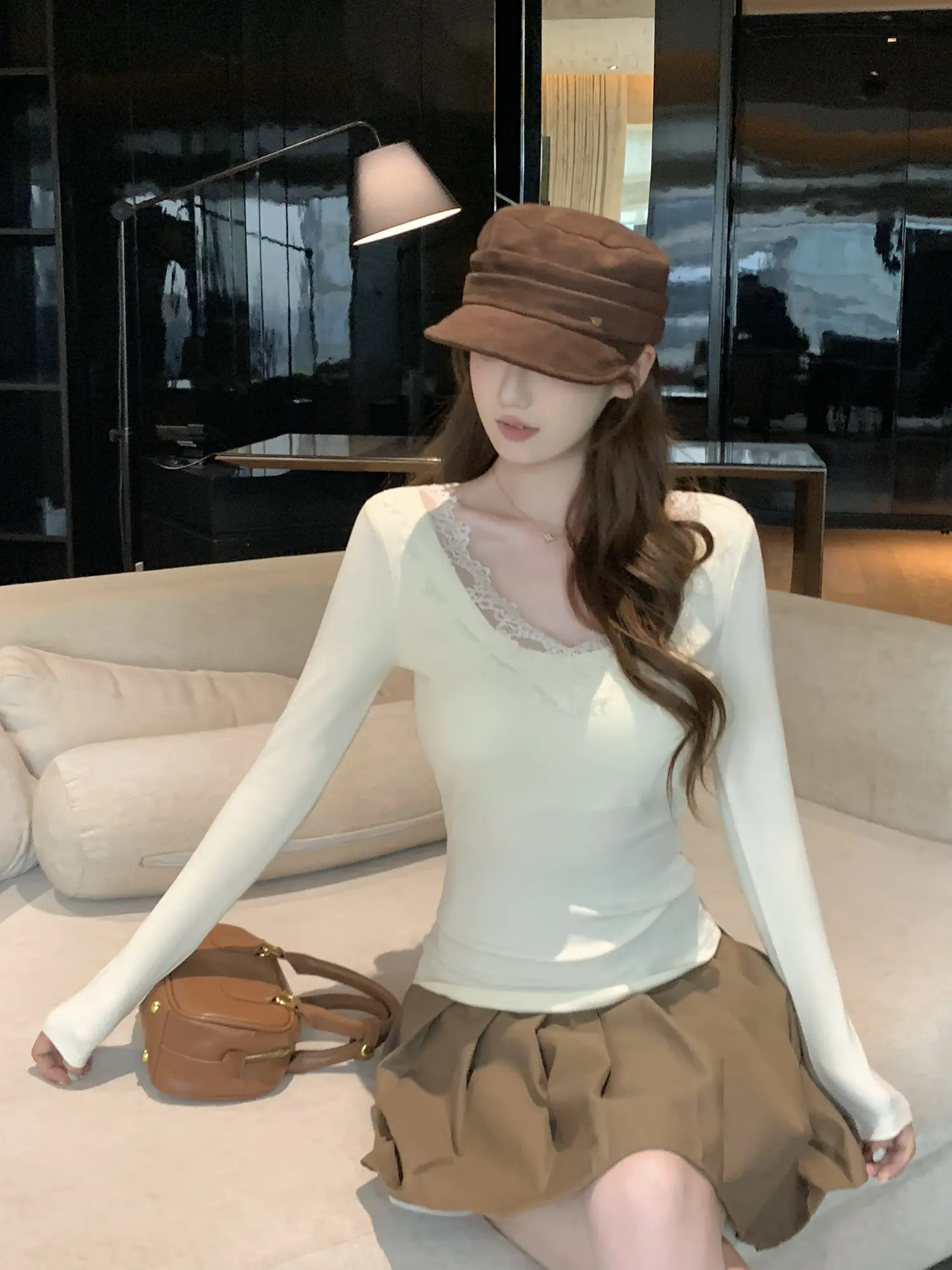 레이스 배색 긴소매 티셔츠 상세 이미지 11