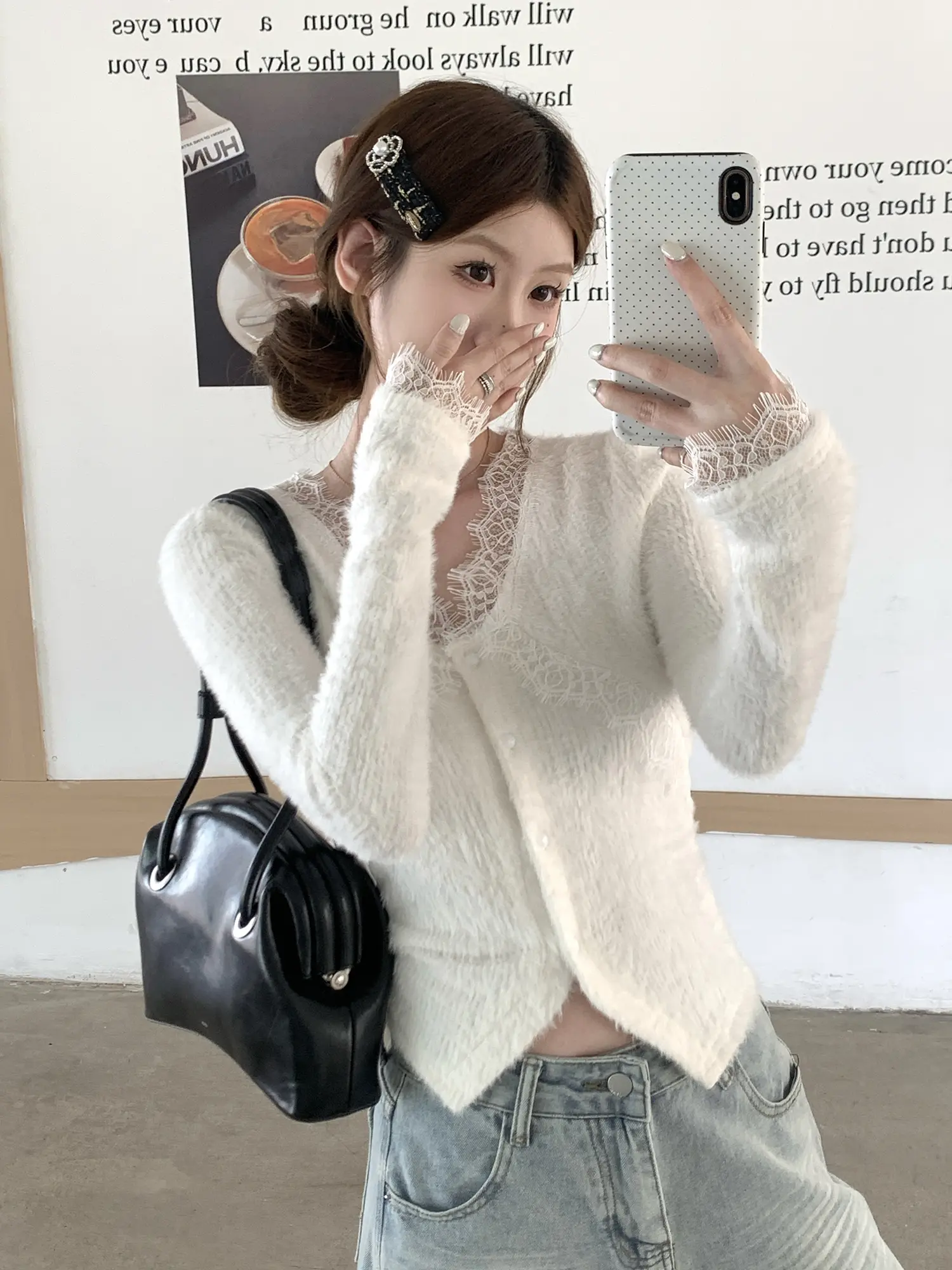 레이스 V넥 니트 가디건 상세 이미지 6