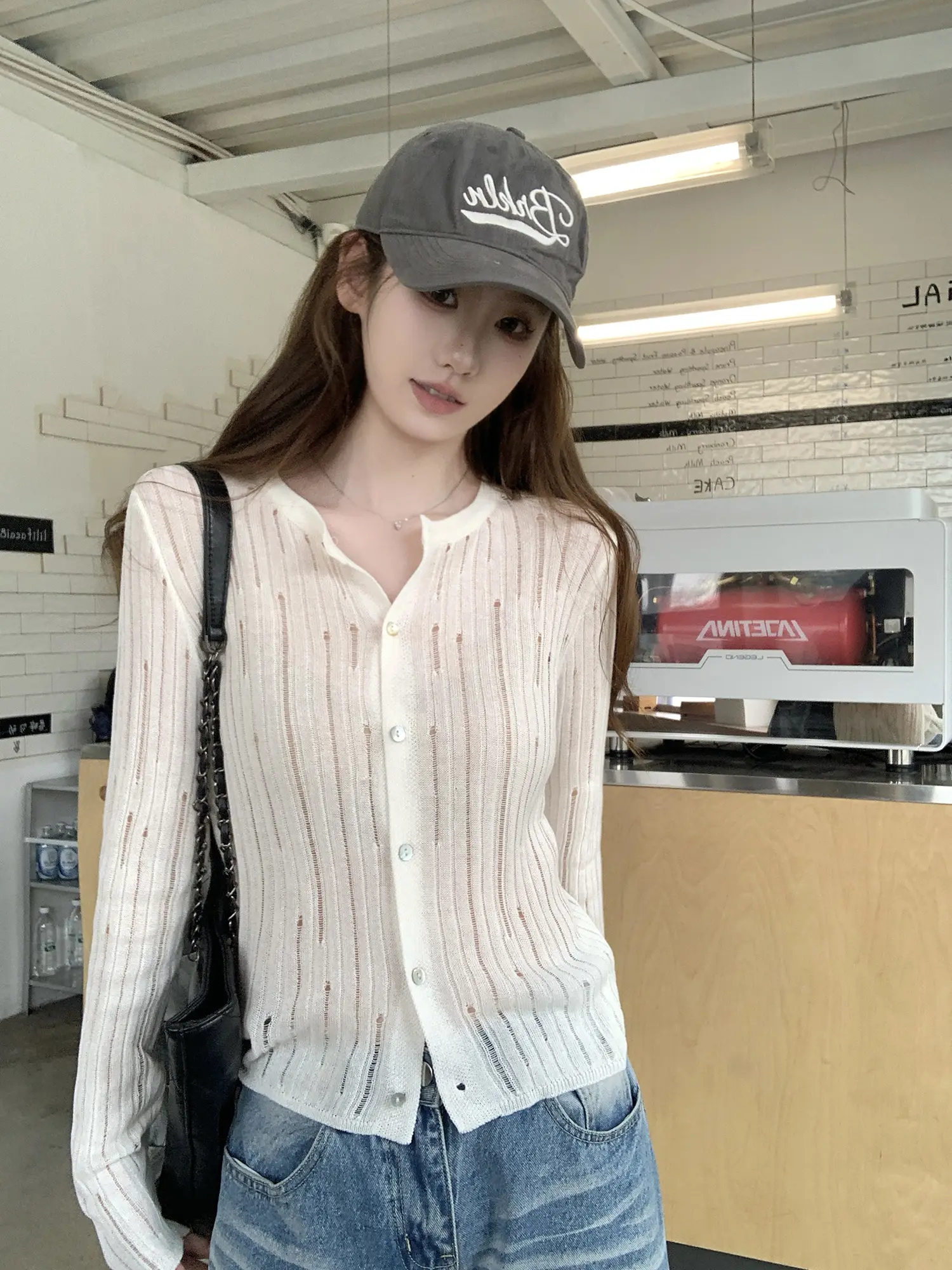 크로셰 니트 가디건 긴소매 티셔츠 상세 이미지 5