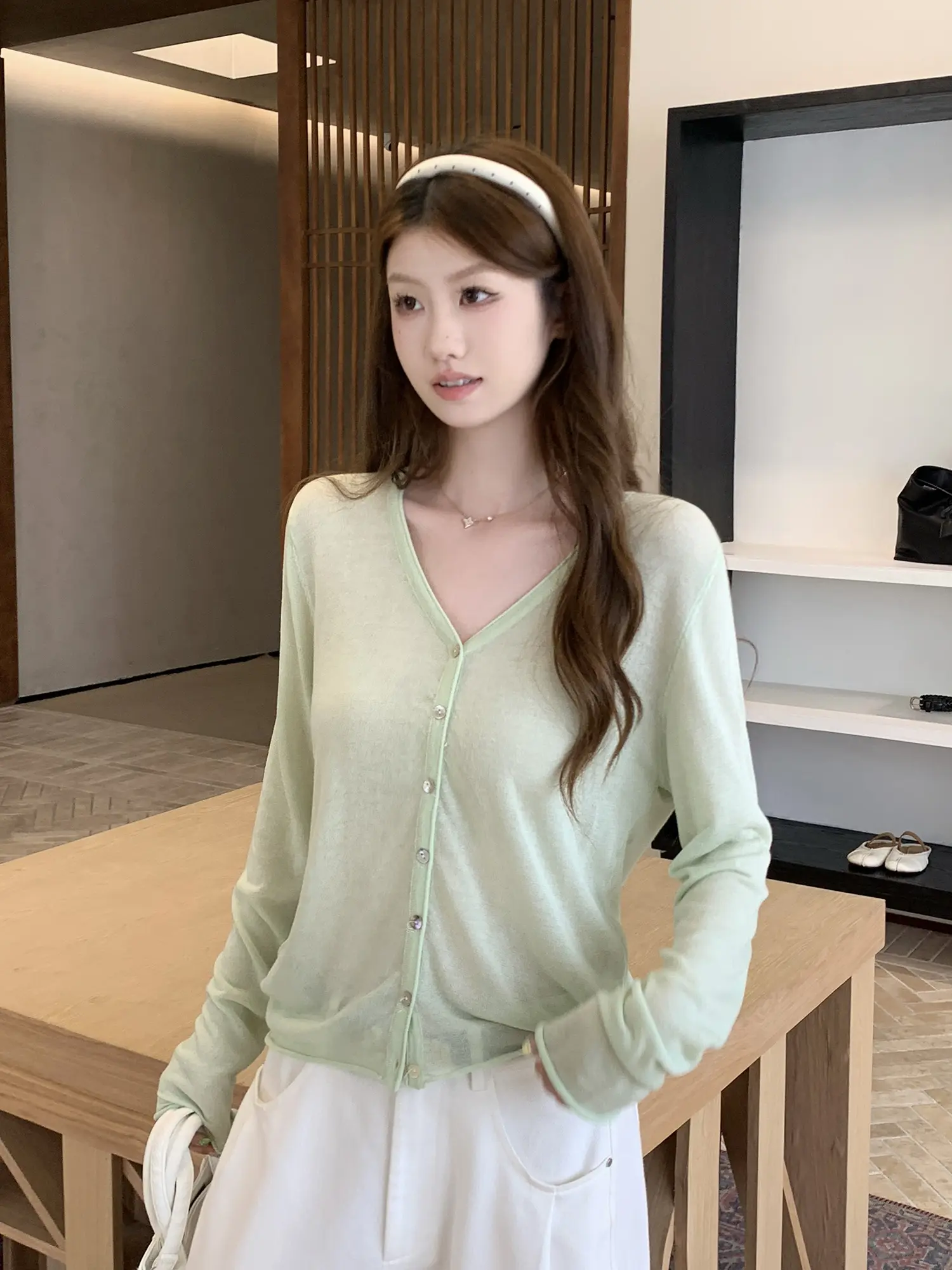한국인기 루즈핏 자외선 차단 니트 가디건 상세 이미지 6