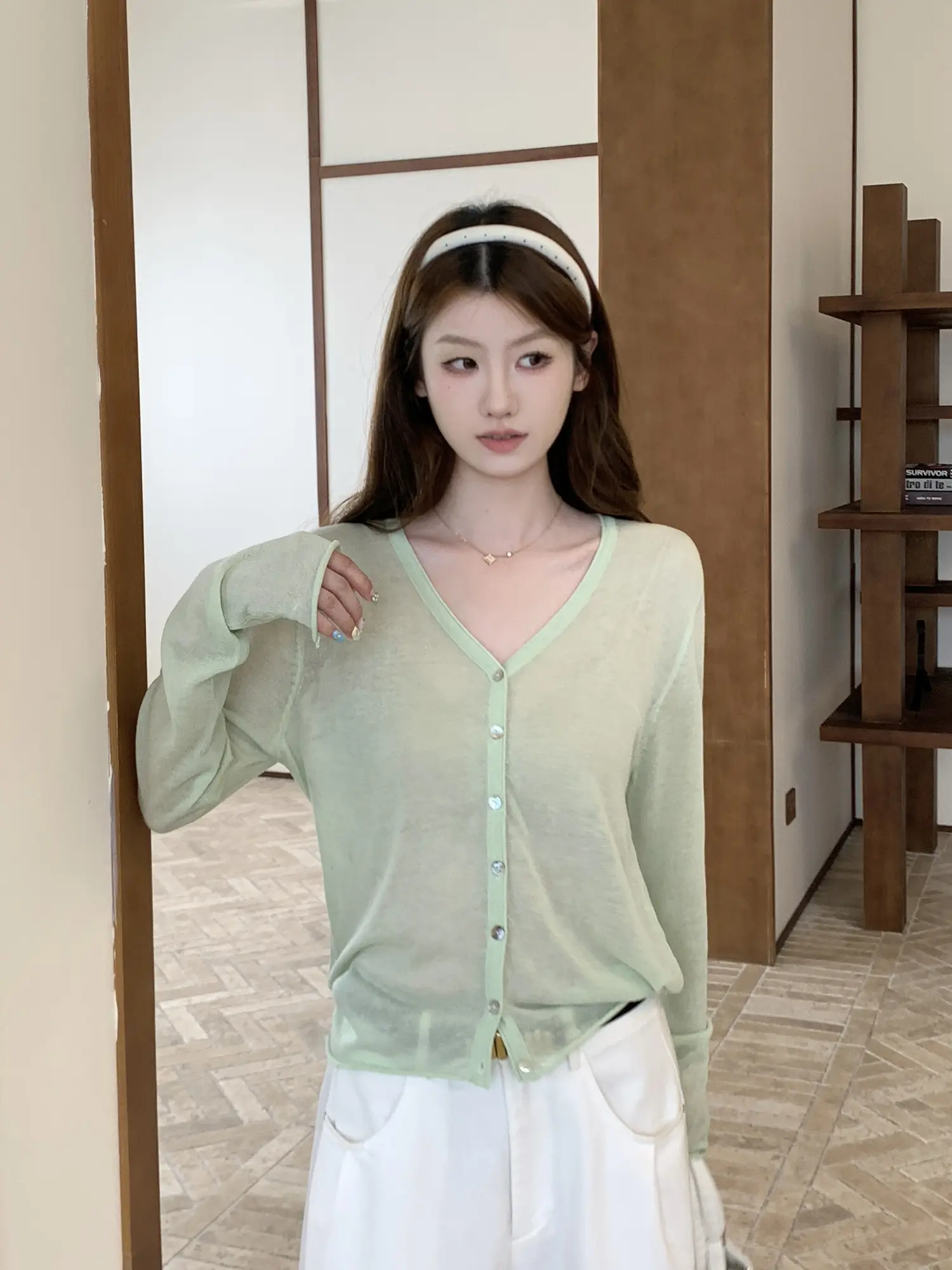 한국인기 루즈핏 자외선 차단 니트 가디건 상세 이미지 7