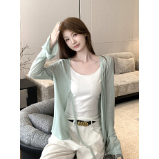 批发韩系绿色防晒针织开衫<b class='q'>外套女</b>夏季配吊带外搭罩衫上衣两件套装