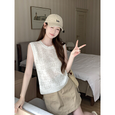 批发实拍~复古镂空提花显瘦无袖圆领<b class='q'>针织衫</b>背心女外穿上衣