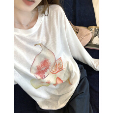 批发实拍~印花长袖T恤女夏季薄款外搭冰丝防晒罩衫宽松松弛上衣