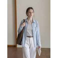 批发云灰蓝<b class='q'>防晒</b>衬衫女夏宽松慵懒松弛感老钱风休闲长袖衬衣<b class='q'>外套</b>