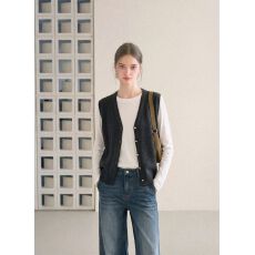 批发韩系V领针织马甲女<b class='q'>春</b>秋叠穿无袖小开衫毛衣背心短款坎肩上衣