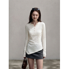 批发氛围感不规则长袖<b class='q'>罩衫</b>女秋季半开扣立领修身显瘦纯欲风上衣