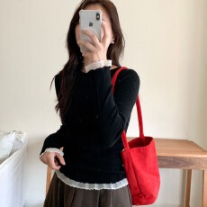 批发蕾丝花边设计感长袖针织衫女2024春秋新款修身内搭薄款<b class='q'>打底</b><b class='q'>上衣</b>