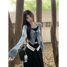 批发设计感辣妹小众套装女夏季2024新款吊带<b class='q'>背心</b><b class='q'>长</b>袖开衫吊带两件套