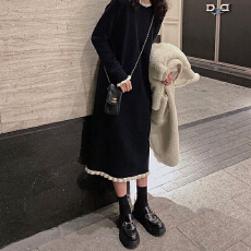 批发赫本风针织<b class='q'>连衣裙</b>女秋冬季内搭法式过膝中长款配大衣打底毛衣裙子