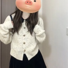 批发2025春秋季新款小香风<b class='q'>毛衣</b>外套女斑点撞色<b class='q'>短款</b>针织开衫别致短上衣