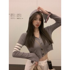 批发慵懒风针织衫修身短款连帽防晒开衫2025<b class='q'>夏</b>季新款长袖薄款罩衫上衣