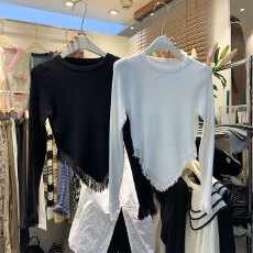 批发<b class='q'>不规则</b>流苏<b class='q'>针织衫</b>女2025秋季新款修身气质设计感小众时尚长袖上衣